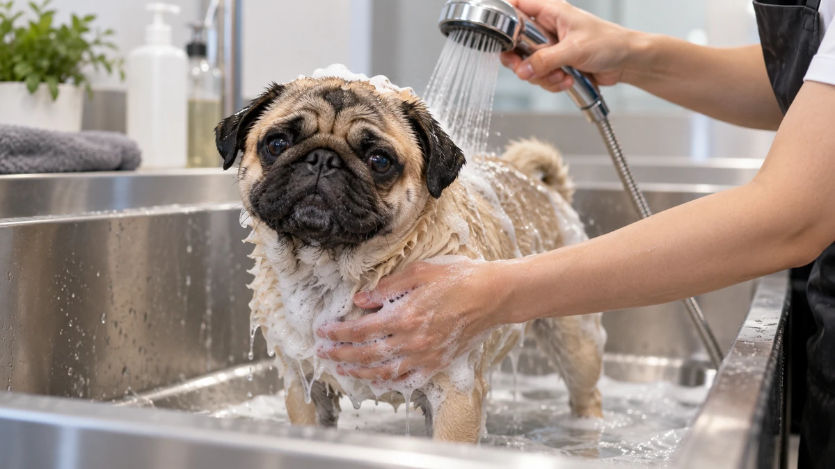 Pug köpek — banyo ve temizlik